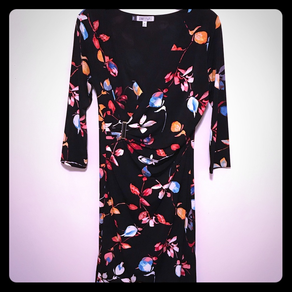 Jennifer Lopez Floral Wrap Dress with Buckle (XS)